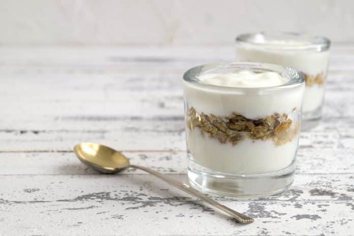 bílý jogurt s lískovými oříšky